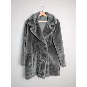 Herman Kay Coat Womens M Gray Pea Coat Collared Lined Pockets Button Mid-Length